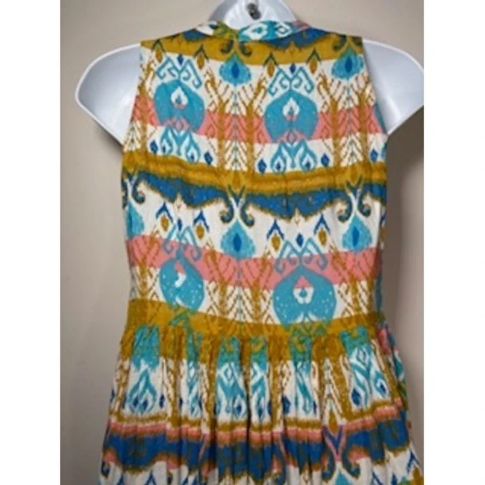 Sangria Maxi Dress S Multicolor Ikat Tiered Boho Tassel Cotton Summer Festival - Picture 5 of 8